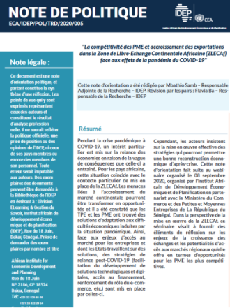 "La compétitivité des PME et accroissement des exportations dans la Zone de Libre-Echange Continentale Africaine (ZLECAf) face aux effets de la pandémie du COVID-19"