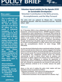 Volunteer-based solution for the Agenda 2030 for sustainable Development : volunteer contribution in the SDGs process, accomplishments, and the Way Forward